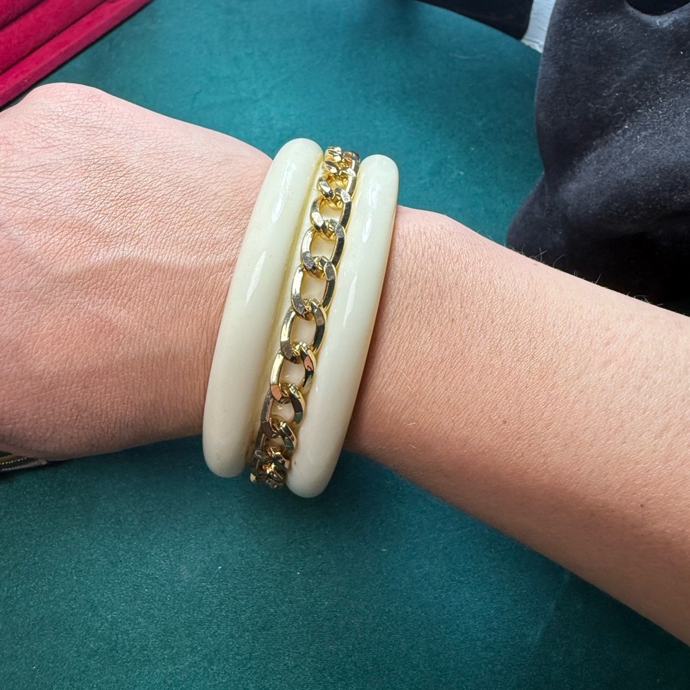 Cream and Gold Chain Bangle‎ Set